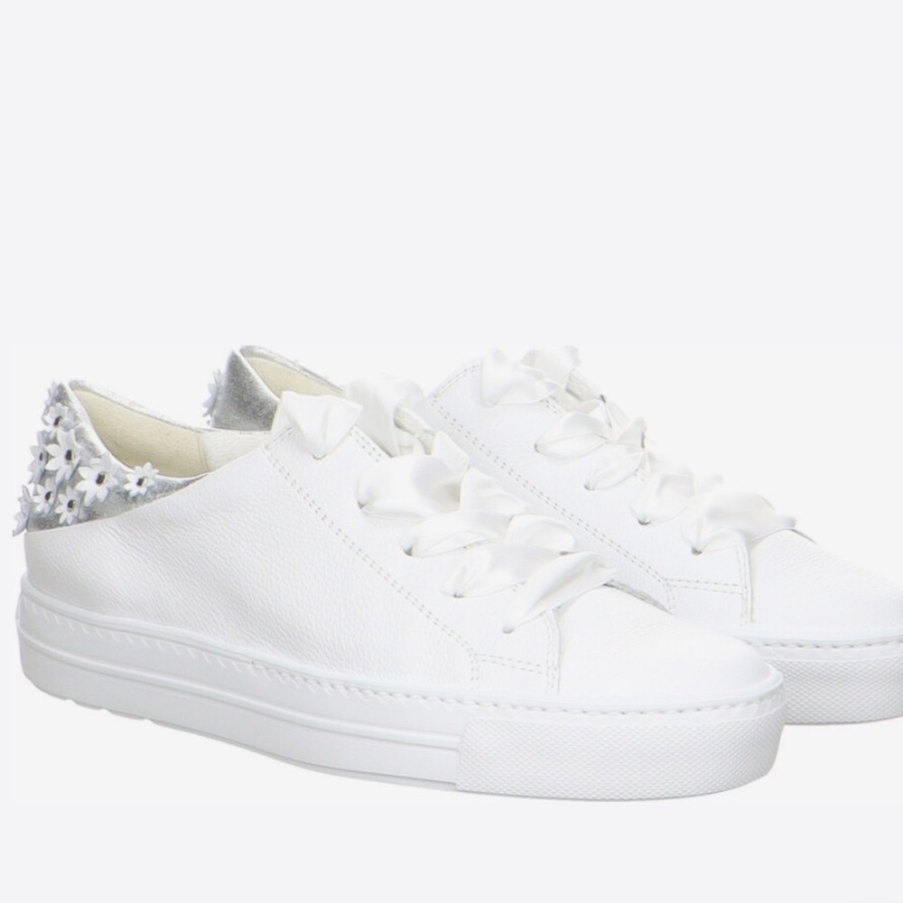 PAUL GREEN White Leather sneakers floral detail on back size US 5.5 - Picture 2 of 13